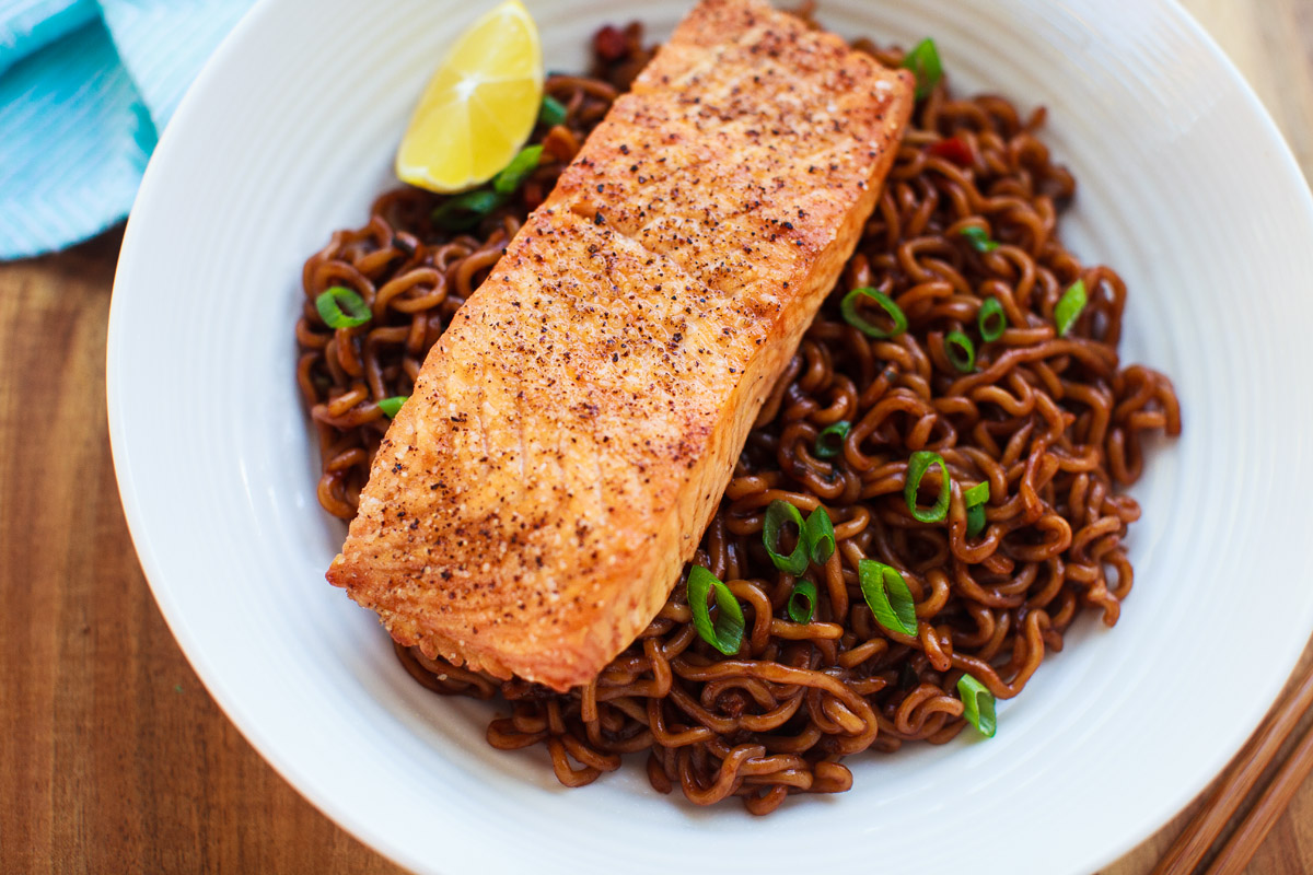 Air Fryer Broiled Salmon with Jjapaguri Noodles Recipe (Ram-Don)