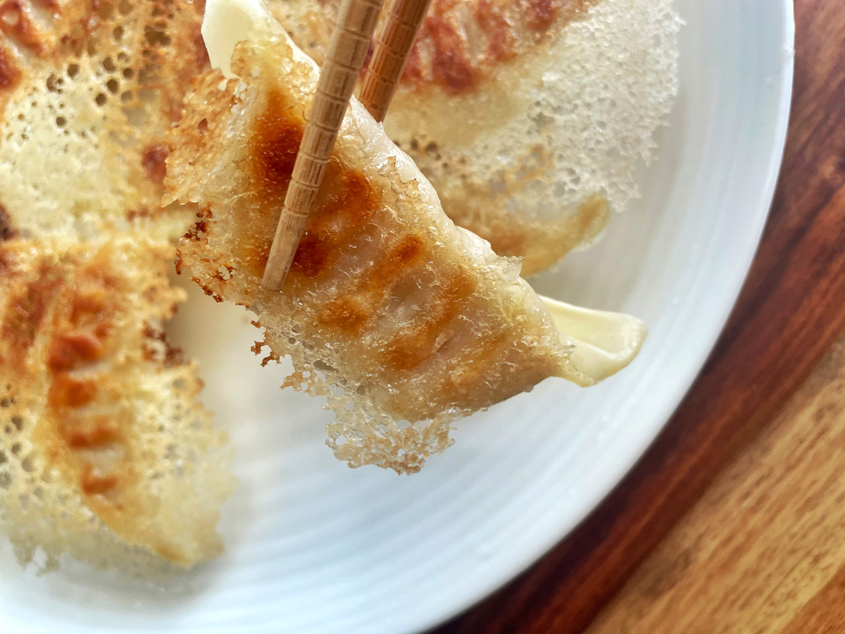 How to cook Frozen Gyoza with Crispy Lacey “Wings”