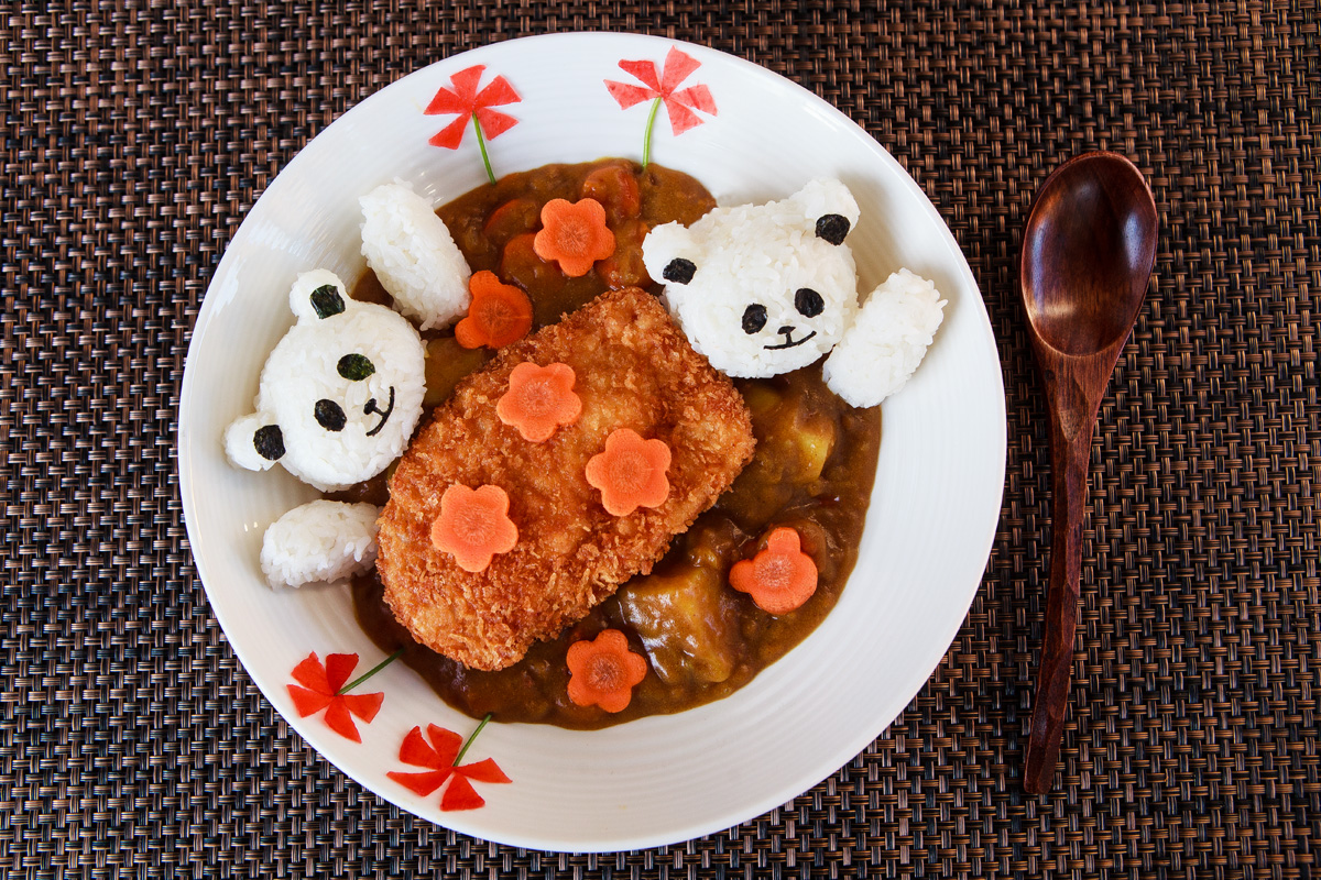 Japanese Chicken Katsu Curry Recipe with Panda Bear Onigiri