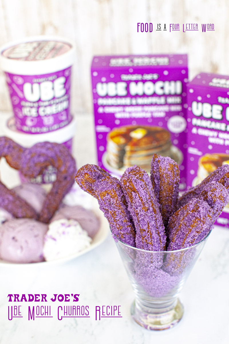 Ube Mochi Churros Recipe made with Trader Joe’s Ube Mochi Waffle Mix